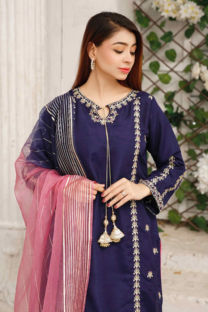 Modest - Gulnoor - Blue - Rawsilk - Womens 3 Piece Suit