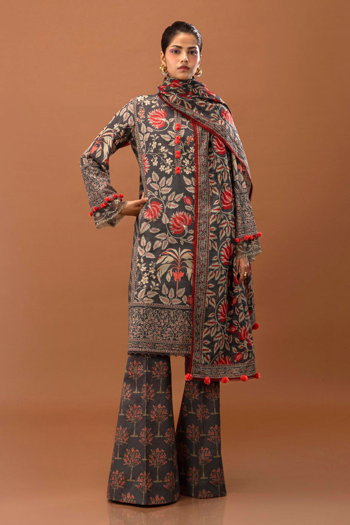 Sana Safinaz - H243-002B-3CQ - Grey - Printed - 3 Piece - Unstitch