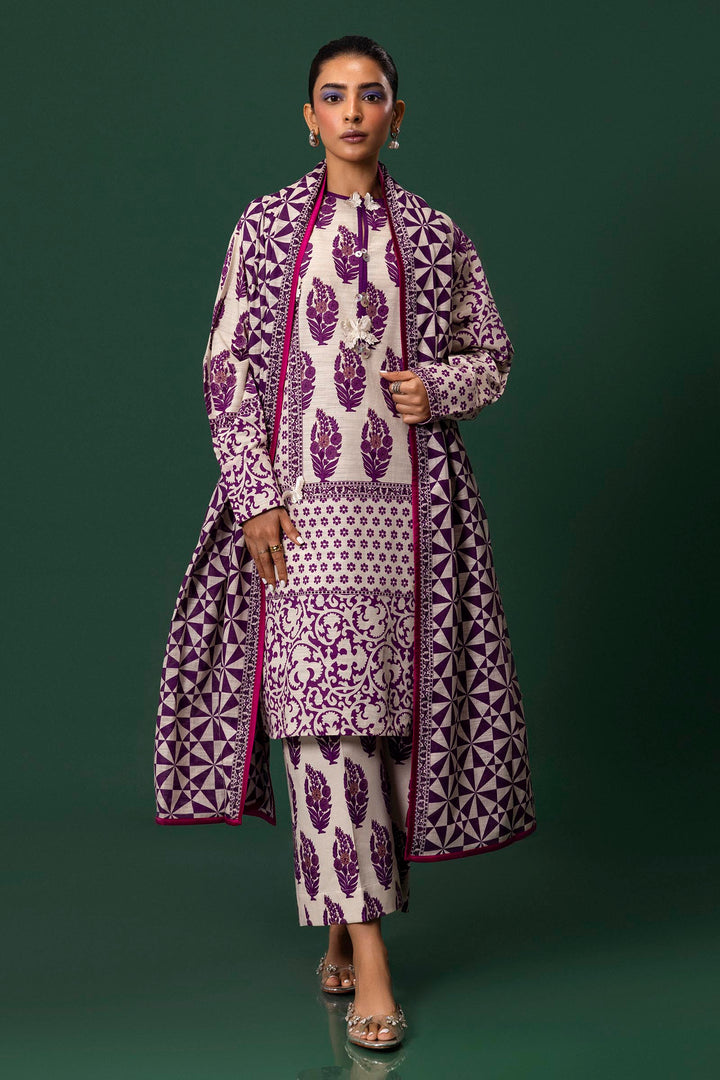 Sana Safinaz - H243-009A-3CQ - White & Purple - Printed - 3 Piece - Unstitch