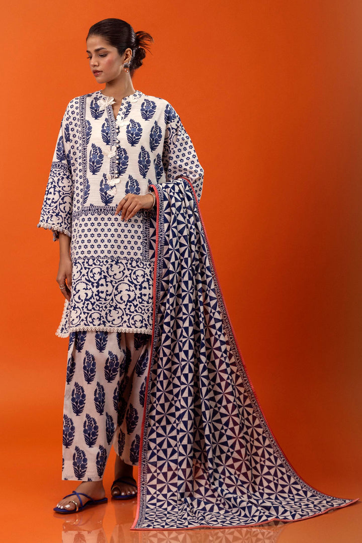 Sana Safinaz - H243-009B-3CQ - White & Blue - Printed - 3 Piece - Unstitch