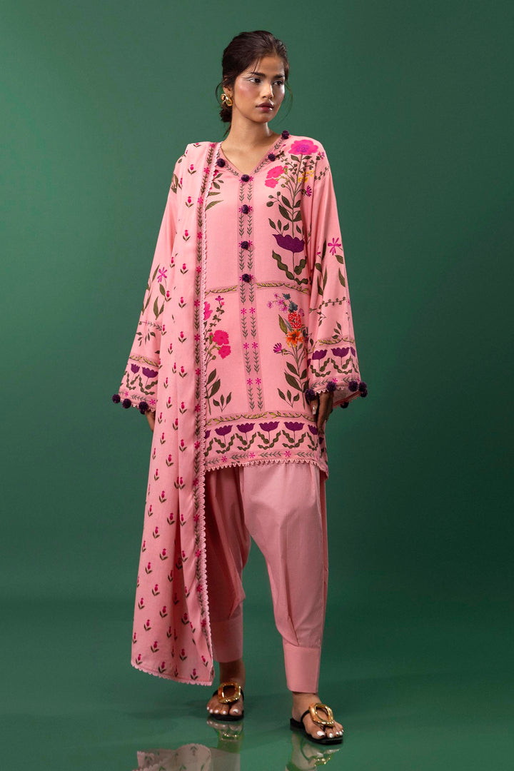 Sana Safinaz - H243-010A-3DA - Pink - Printed - 3 Piece - Unstitch