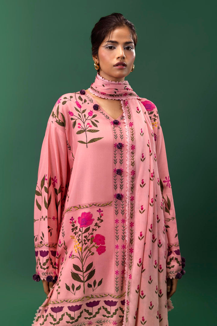 Sana Safinaz - H243-010A-3DA - Pink - Printed - 3 Piece - Unstitch