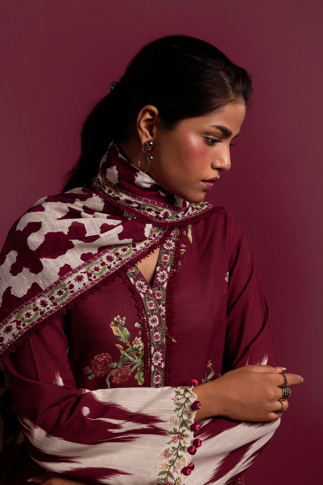 Sana Safinaz - H243-021A-2BQ - Maroon - Printed - 2 Piece - Unstitch