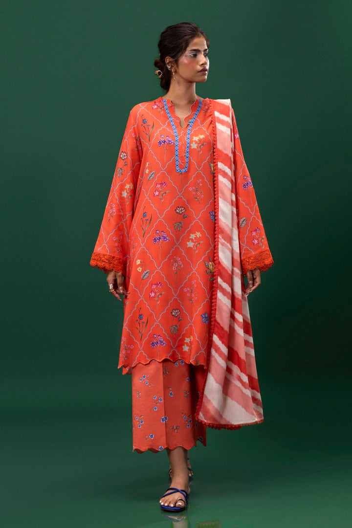 Sana Safinaz - H243-024B-3DB - Orange - Printed - 3 Piece - Unstitch