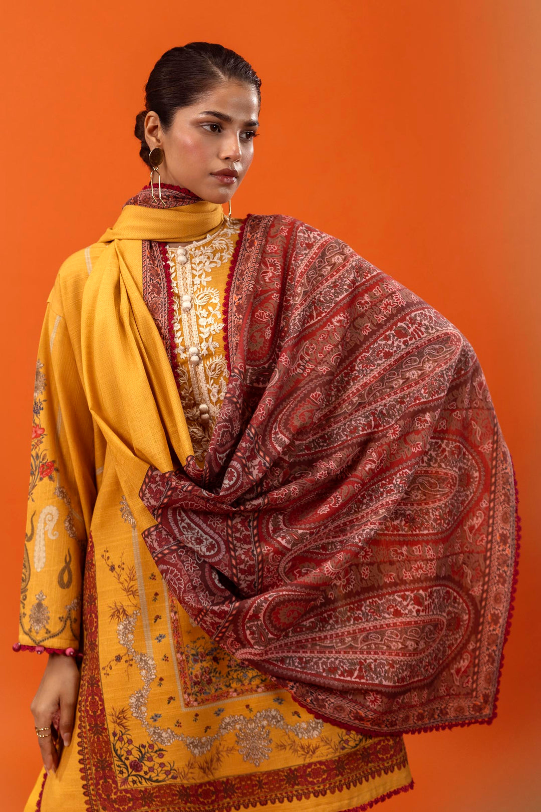 Sana Safinaz - H243-025A-3CQ - Mustard - Printed - 3 Piece - Unstitch