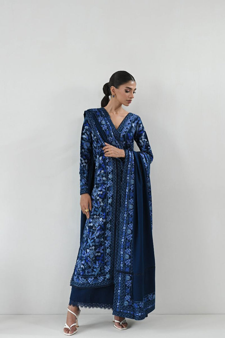 Zaib - NAVY BLUE LUXURY AARI EMBROIDERED KARANDI SET (NEL-24624)