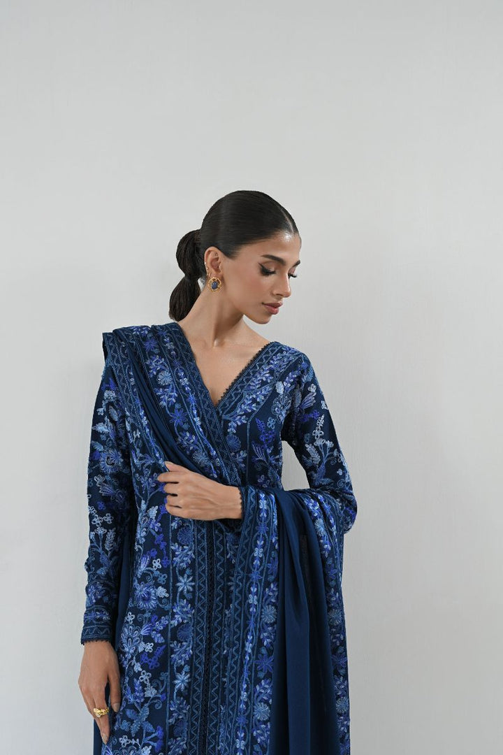 Zaib - NAVY BLUE LUXURY AARI EMBROIDERED KARANDI SET (NEL-24624)