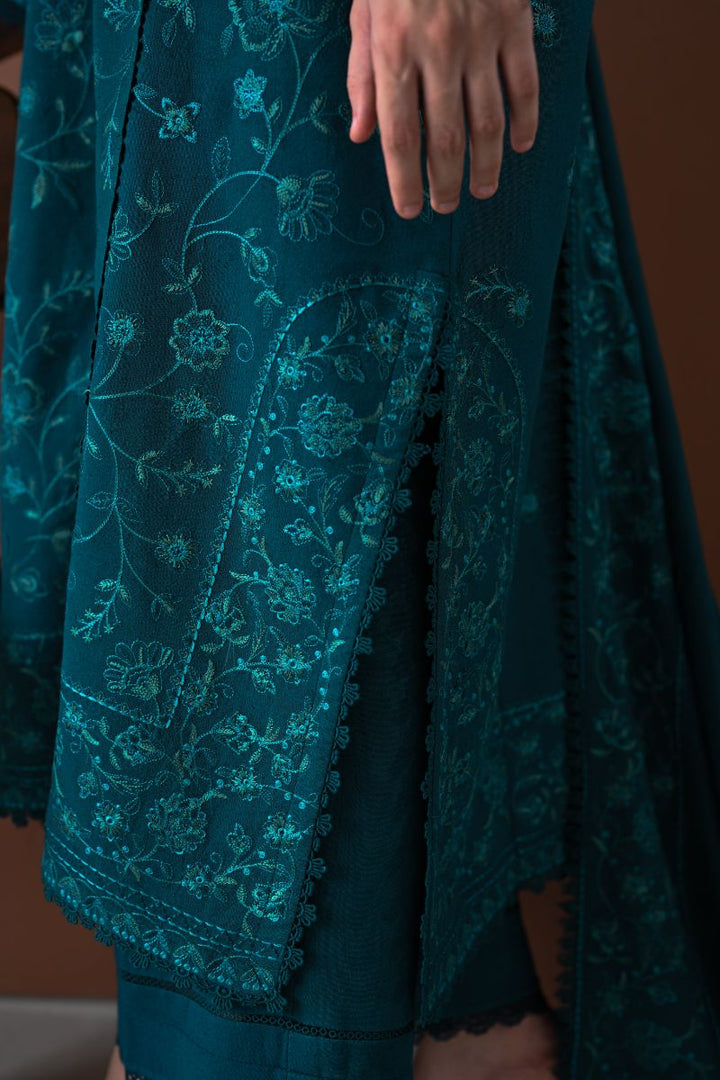 Zaib - TEAL LUXURY EMBROIDERED KARANDI SET (NEL-24625)