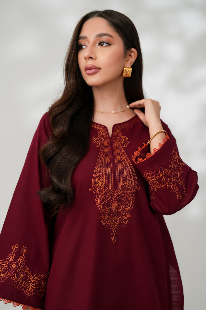 ZAIB - MERLOT LUXURY EMBROIDERED FALL SET (NPA2-24311 )