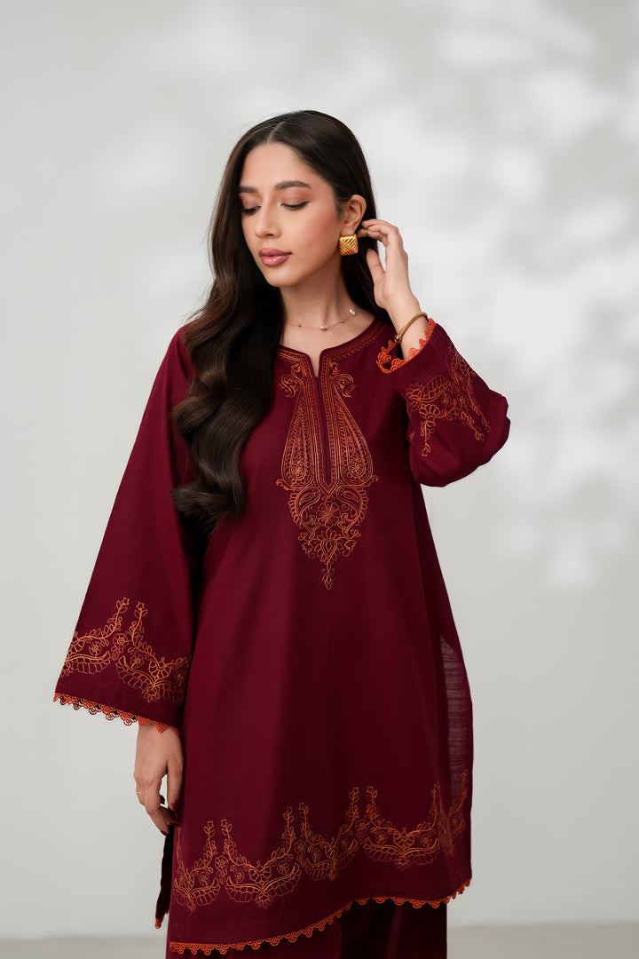 ZAIB - MERLOT LUXURY EMBROIDERED FALL SET (NPA2-24311 )