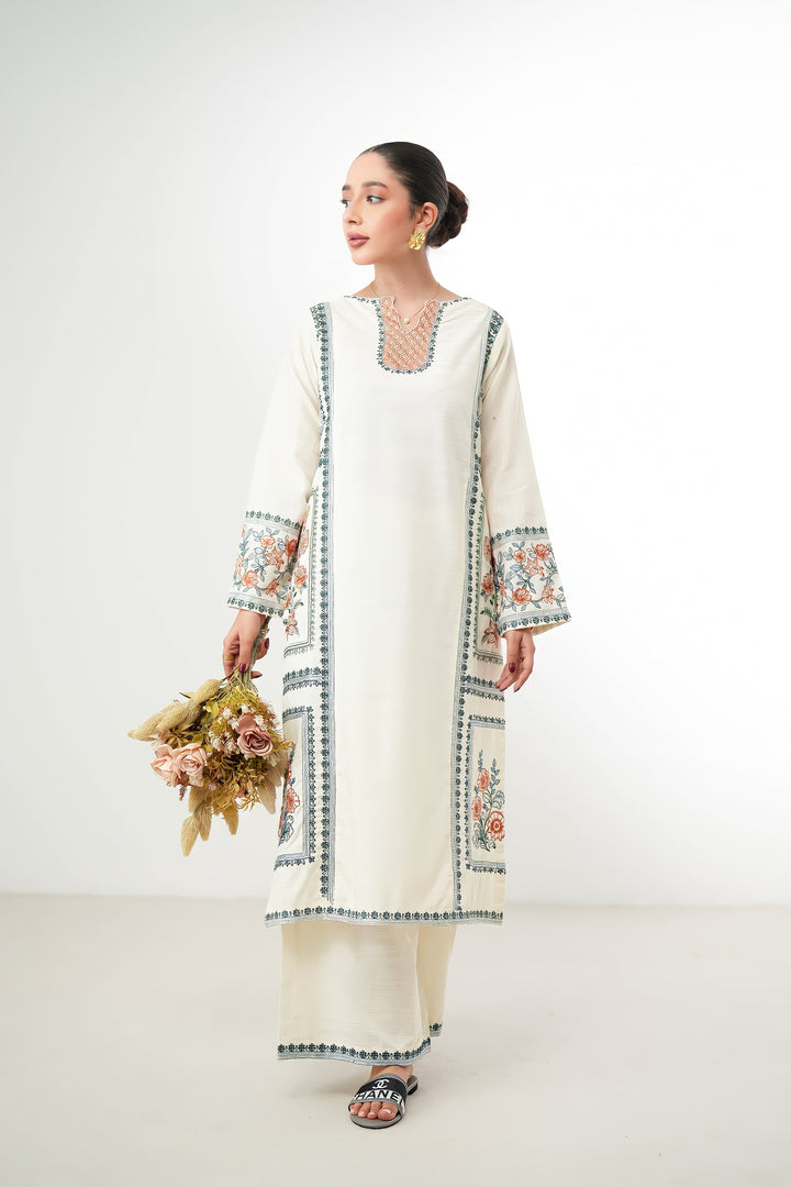 ZAIB - KASHMIR OFF-WHITE LUXURY EMBROIDERED FALL SET(NPA2-24307)