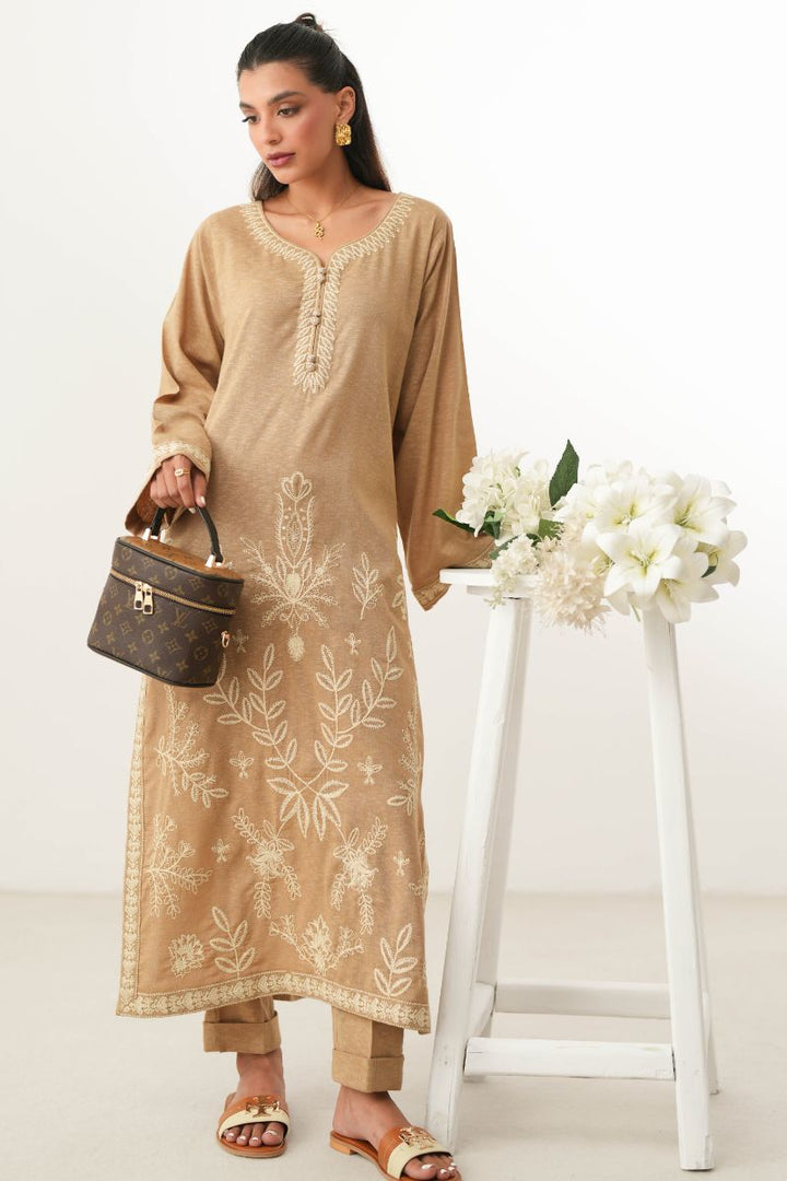 SICILY TAN LUXURY EMBROIDERED FALL SET (NPA2-24313)