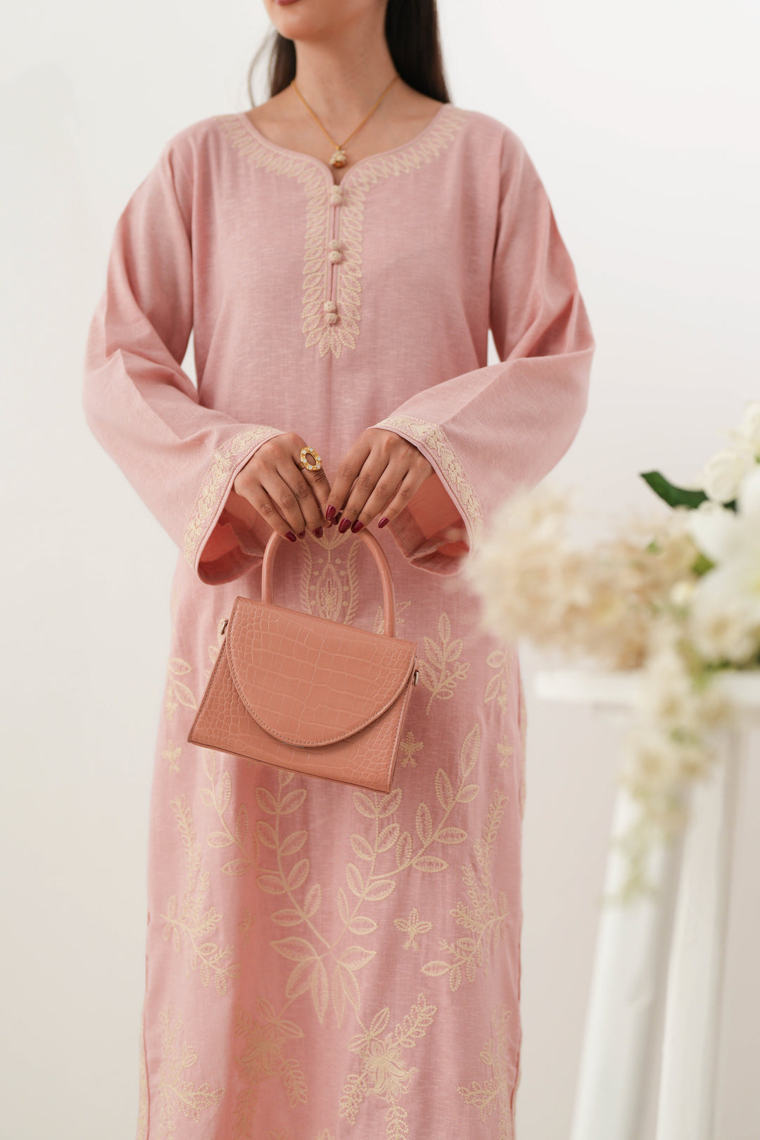 ZAIB - SICILY II LUXURY EMBROIDERED FALL SET (NPA2-24312) - PALE PINK