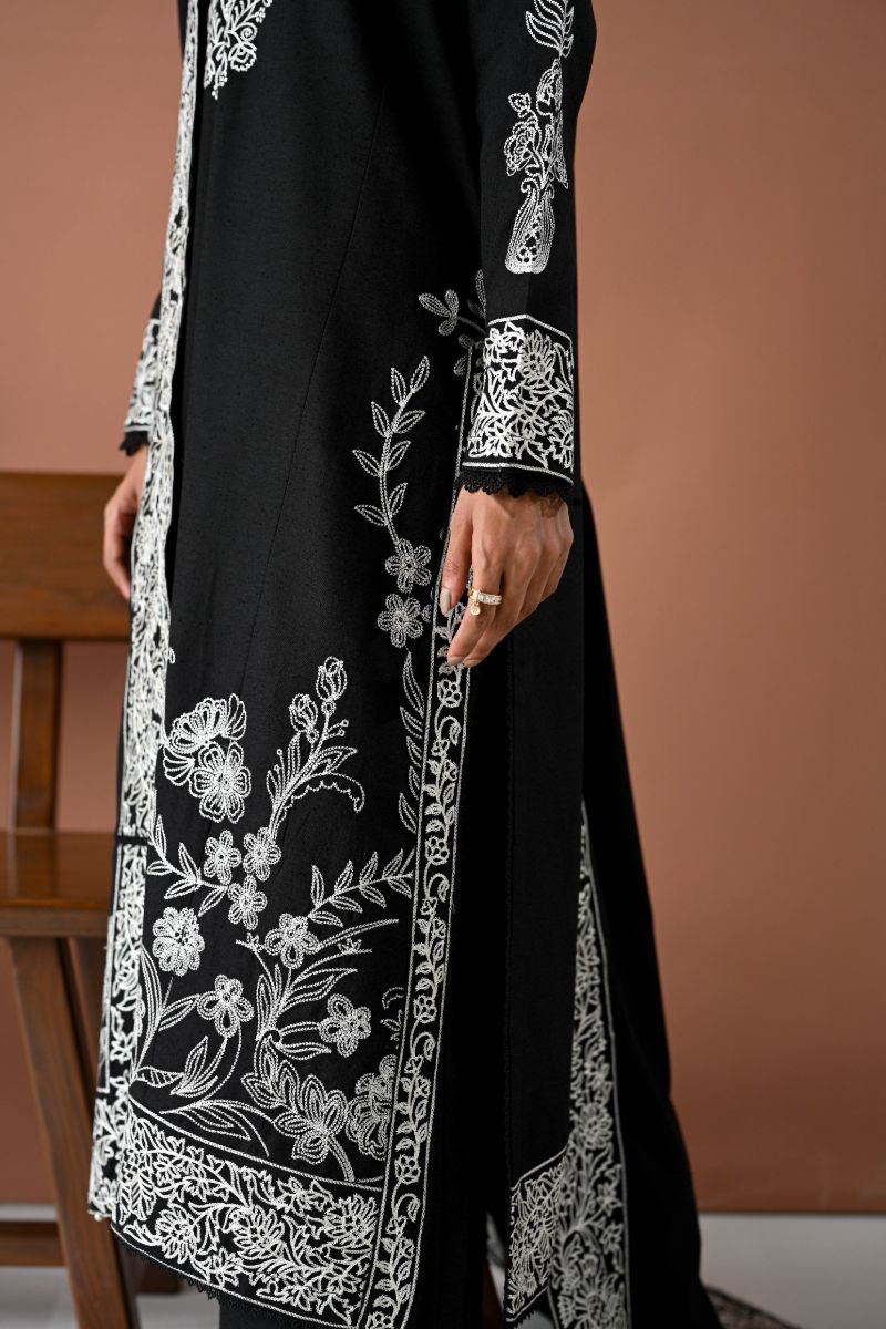 ZAIB - BLACK MOON LUXURY EMBROIDERED KARANDI SET (NEL-24632) - 3 Piece