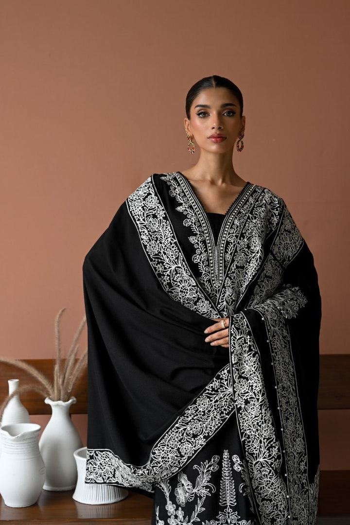 ZAIB - BLACK MOON LUXURY EMBROIDERED KARANDI SET (NEL-24632) - 3 Piece