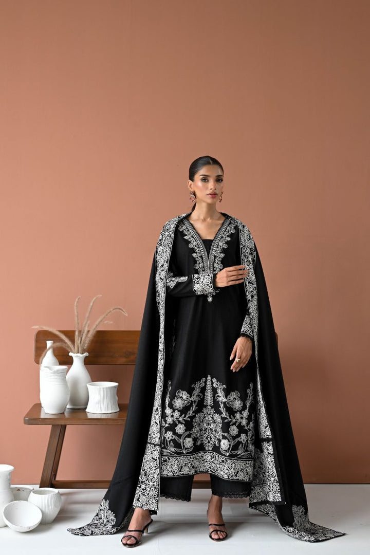 ZAIB - BLACK MOON LUXURY EMBROIDERED KARANDI SET (NEL-24632) - 3 Piece