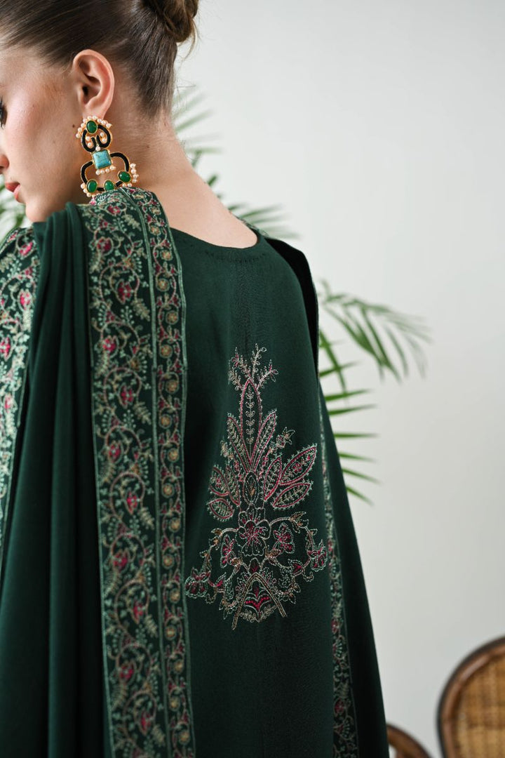 ZAIB - DEEP EMERALD LUXURY EMBROIDERED KARANDI SET (NEL-24637) - 3 Piece