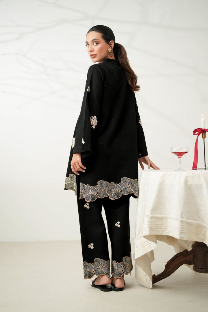 Zaib - Luxury Embroidered Fall Set (Npa2-24317) - Slub Cotton - Black - 2 Piece