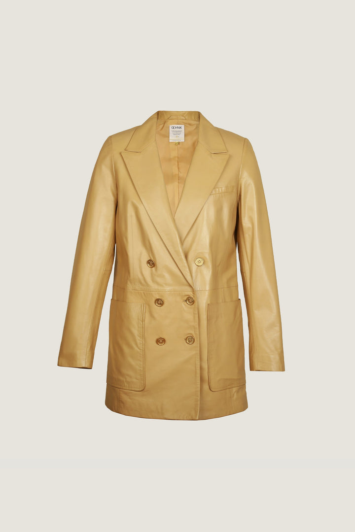 Novado - Women's Classic Leather Coat - Yellow - 1 Piece