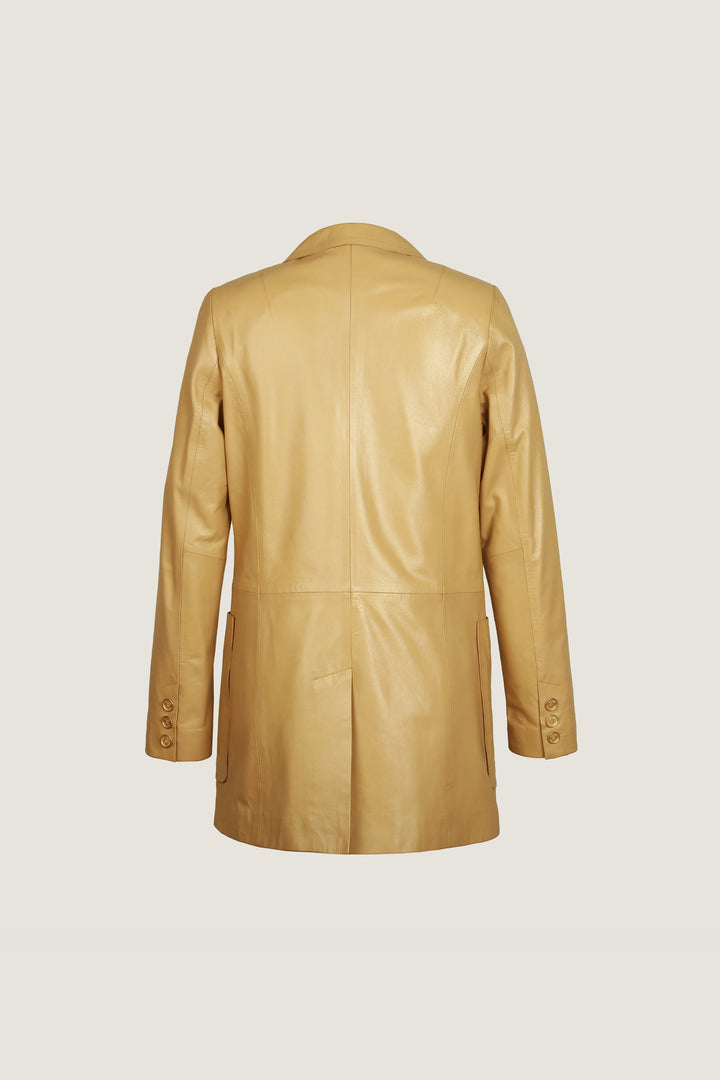 Novado - Women's Classic Leather Coat - Yellow - 1 Piece