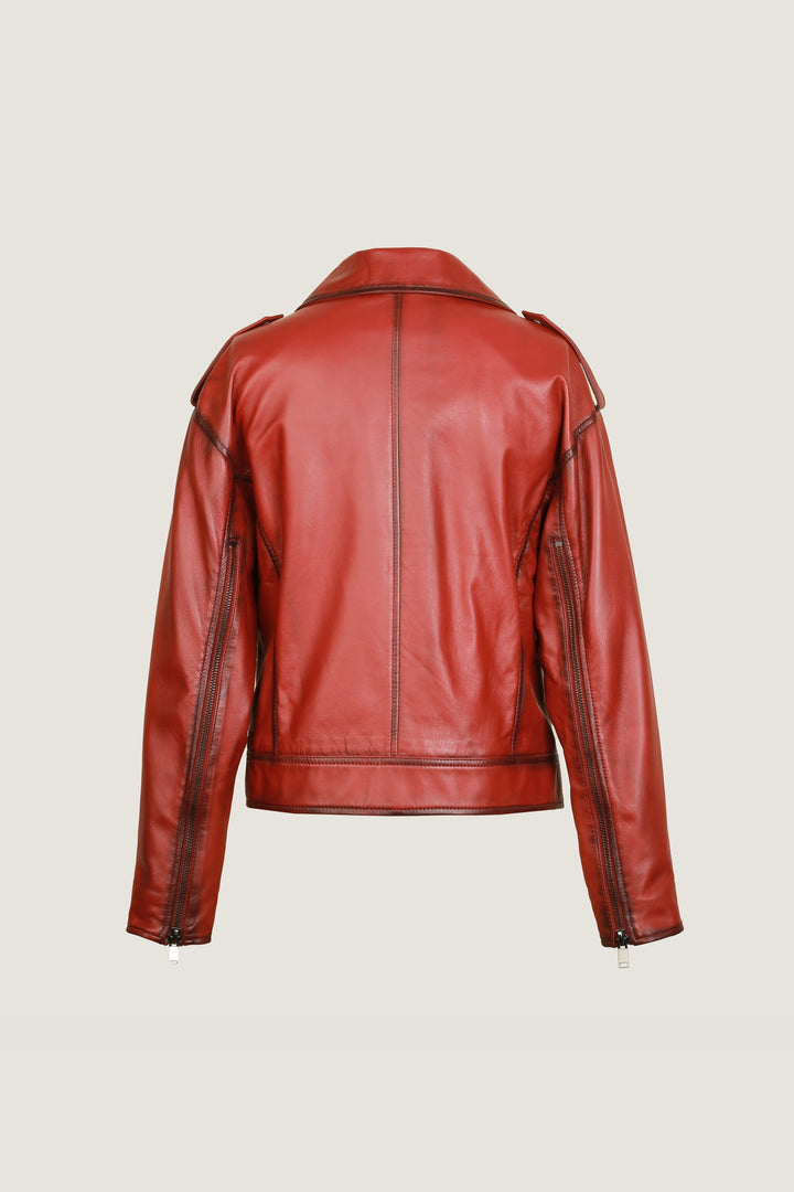 Novado - Women's Zipper Biker Leather Jacket - Red - 1 Piece