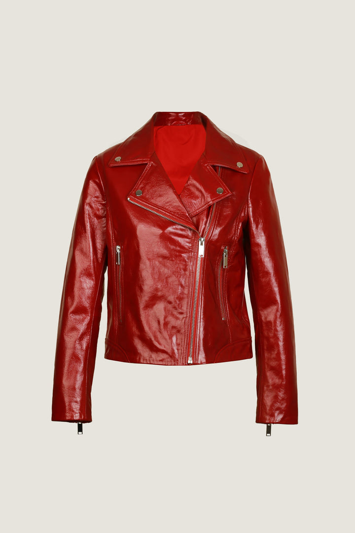 Novado - Women's Hooded Biker Leather Jacket - Red - 1 Piece