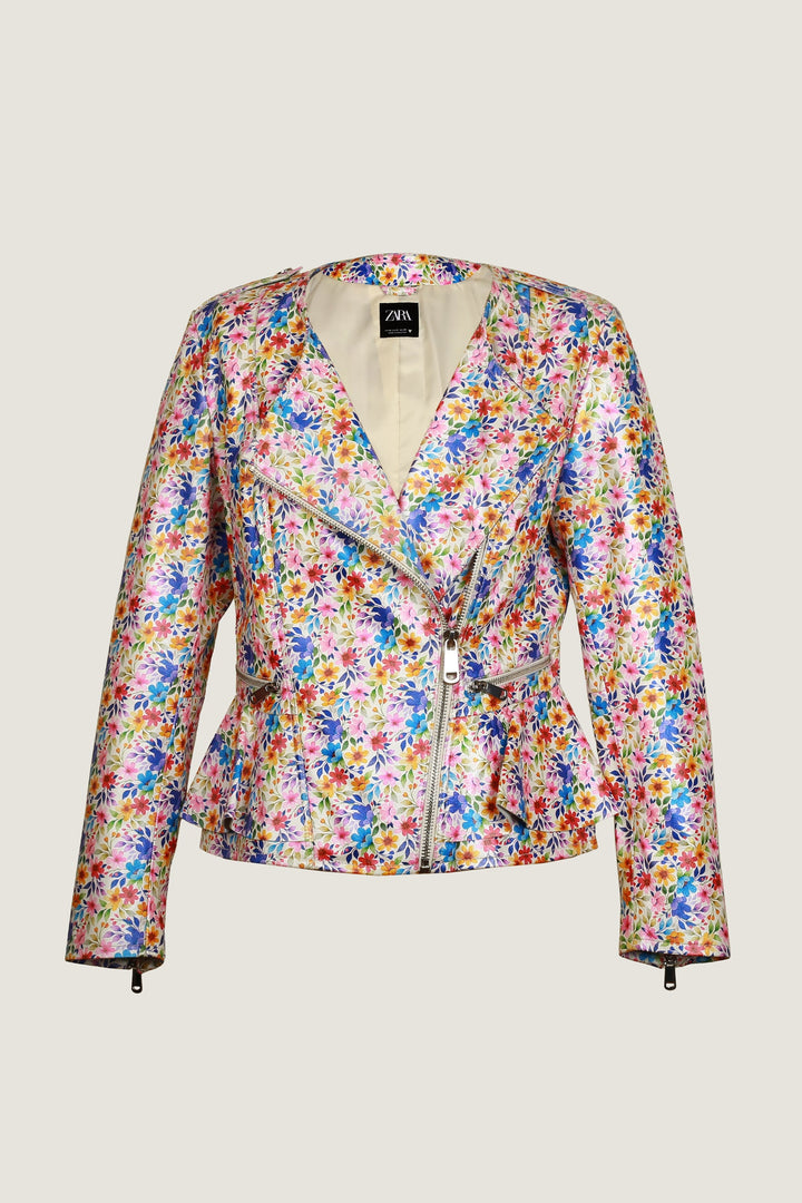 Novado - Flower Print Leather Jacket - Flower Print - 1 Piece