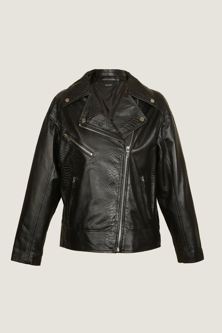 Novado - Women's Oversized Biker Leather Jacket - Black - 1 Piece