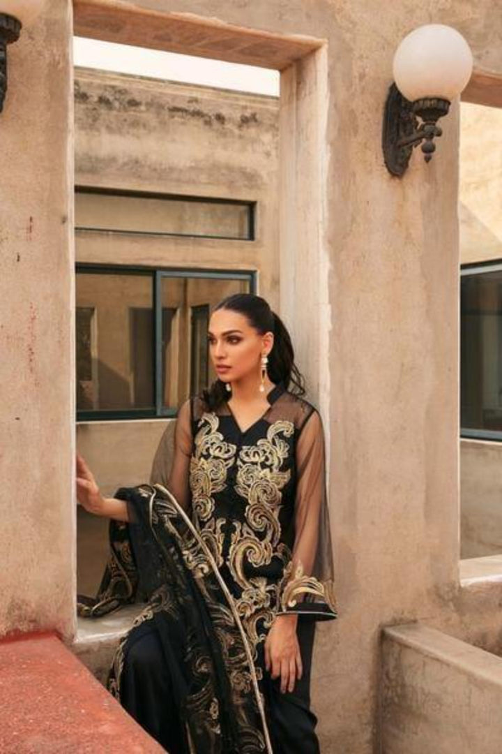 Natasha Kamal - Black Net Shirt and Silk Pants with Net Dupatta - 3 Pieces