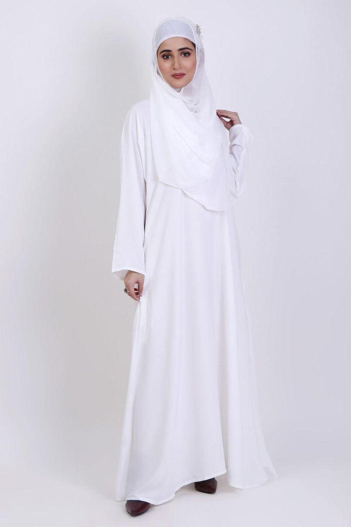 Abaya.pk - White Basic Front-Closed Abaya & Hijab- Chiffon & Nada Fabric