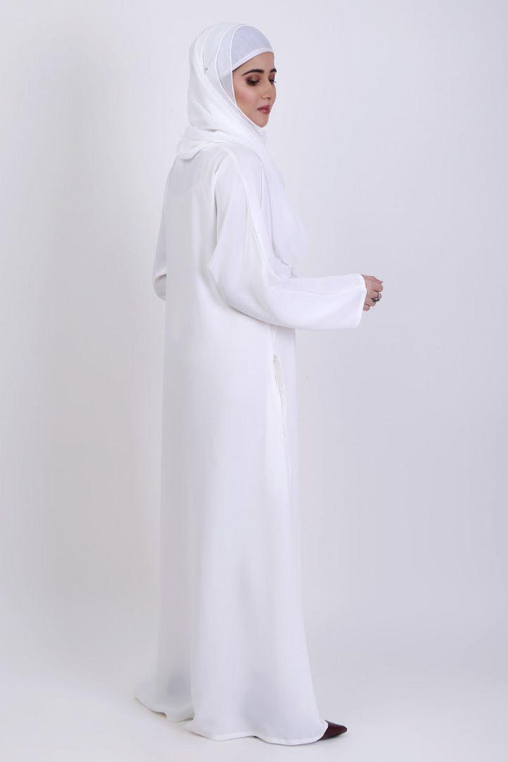 Abaya.pk - White Basic Front-Closed Abaya & Hijab- Chiffon & Nada Fabric