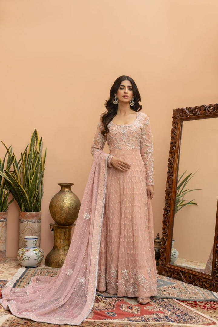 Khayal by Shaista Hasan - Blush Pishwas - French Net - 3 Piece