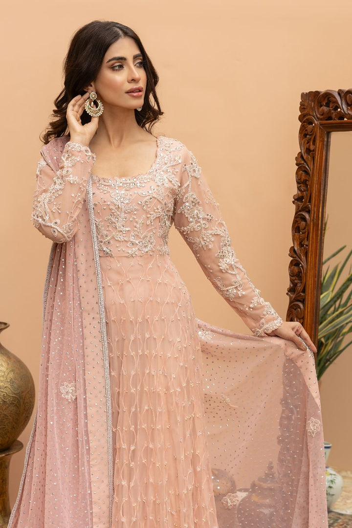 Khayal by Shaista Hasan - Blush Pishwas - French Net - 3 Piece