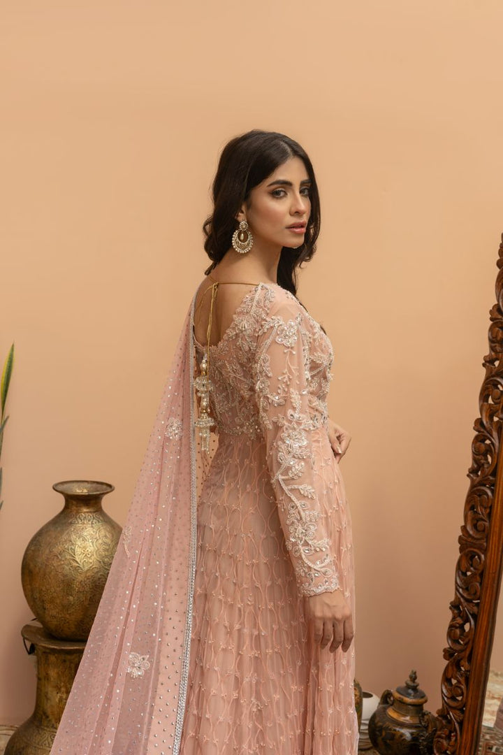 Khayal by Shaista Hasan - Blush Pishwas - French Net - 3 Piece