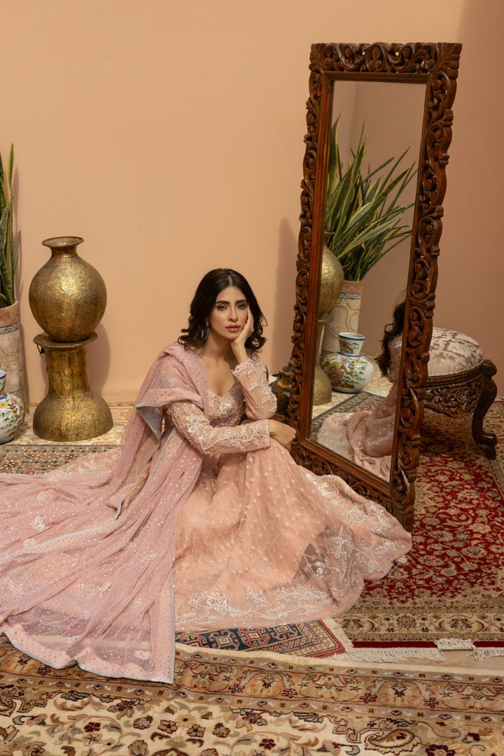 Khayal by Shaista Hasan - Blush Pishwas - French Net - 3 Piece