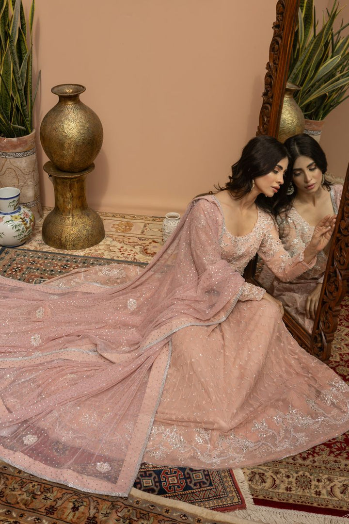 Khayal by Shaista Hasan - Blush Pishwas - French Net - 3 Piece