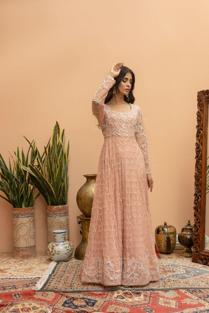 Khayal by Shaista Hasan - Blush Pishwas - French Net - 3 Piece