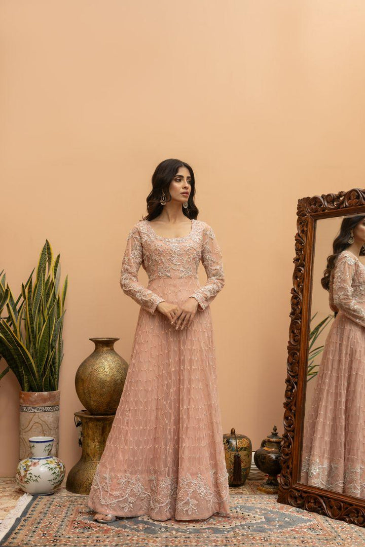 Khayal by Shaista Hasan - Blush Pishwas - French Net - 3 Piece