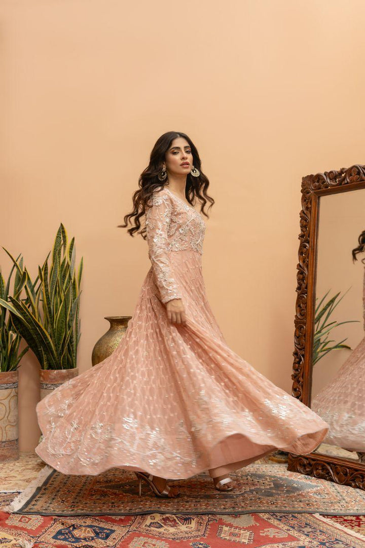 Khayal by Shaista Hasan - Blush Pishwas - French Net - 3 Piece