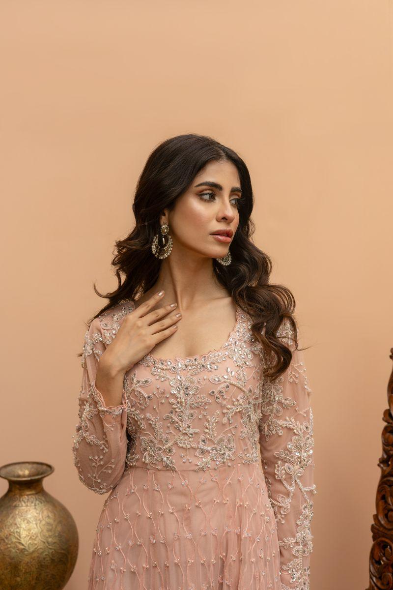 Khayal by Shaista Hasan - Blush Pishwas - French Net - 3 Piece