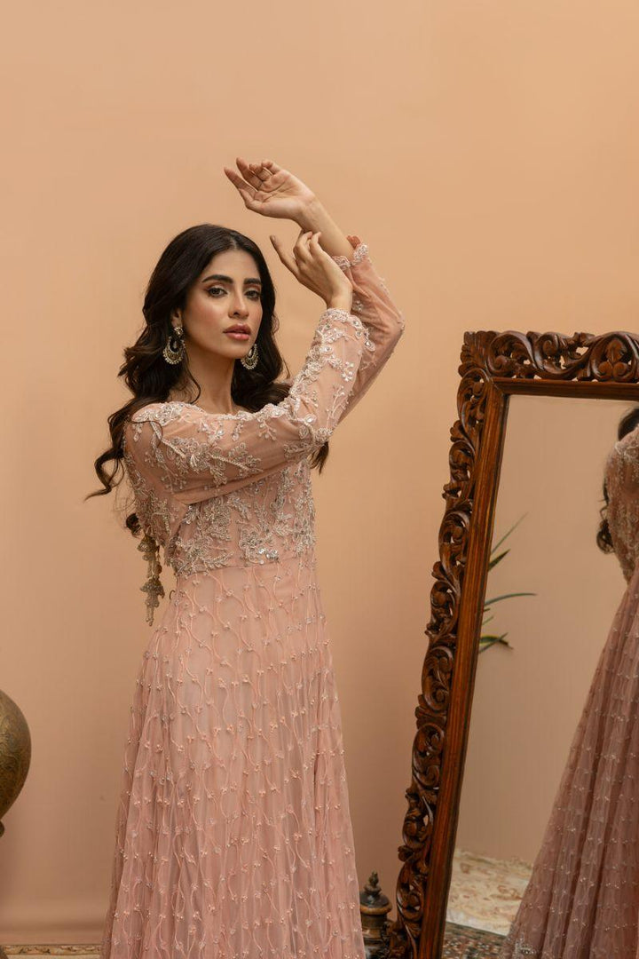 Khayal by Shaista Hasan - Blush Pishwas - French Net - 3 Piece