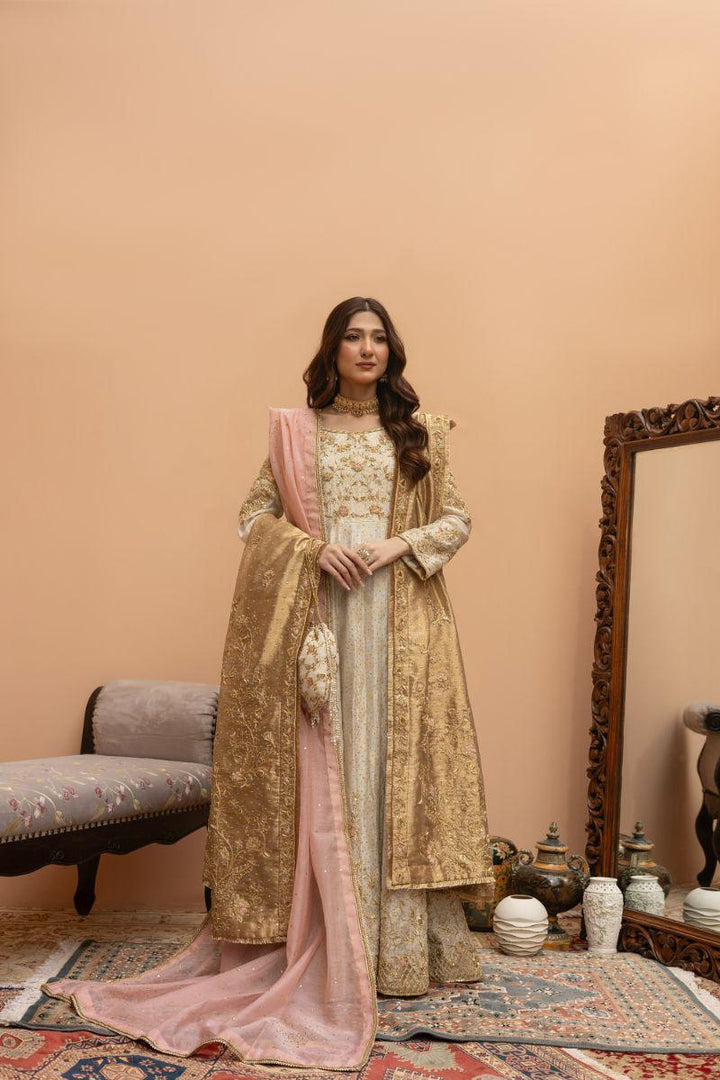 Khayal by Shaista Hasan - Sun kissed Ivory - Cotton Net & Silk Net