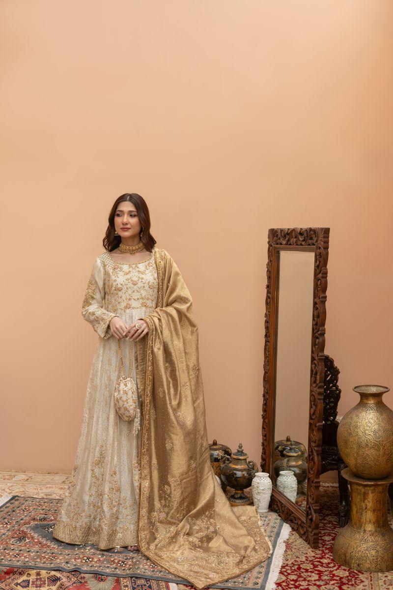 Khayal by Shaista Hasan - Sun kissed Ivory - Cotton Net & Silk Net