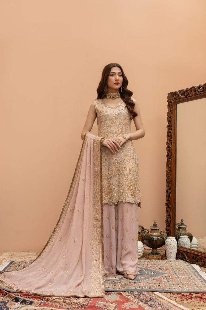 Khayal by Shaista Hasan - Blushing Rose Ensemble - Raw Silk & Chiffon Dupatta - 3 Piece