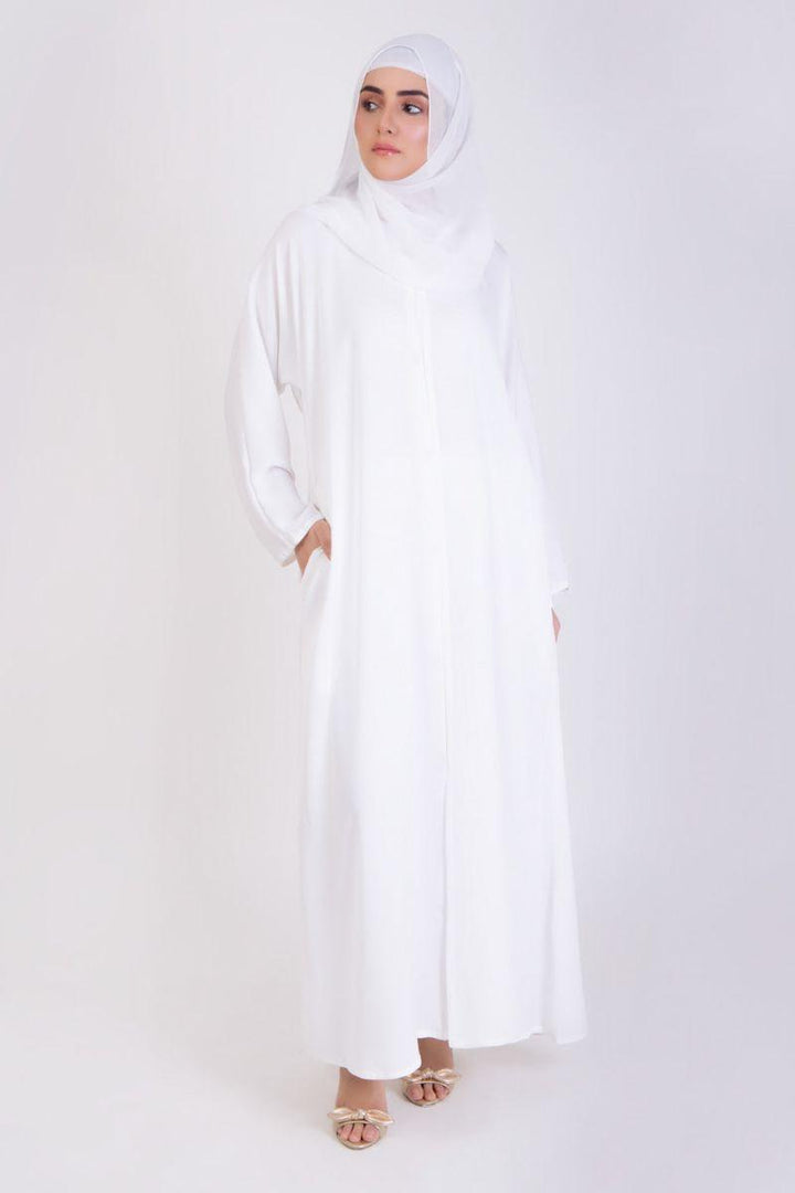 Abaya.pk - White Basic Front-Open Abaya & Hijab - Nada Fabric