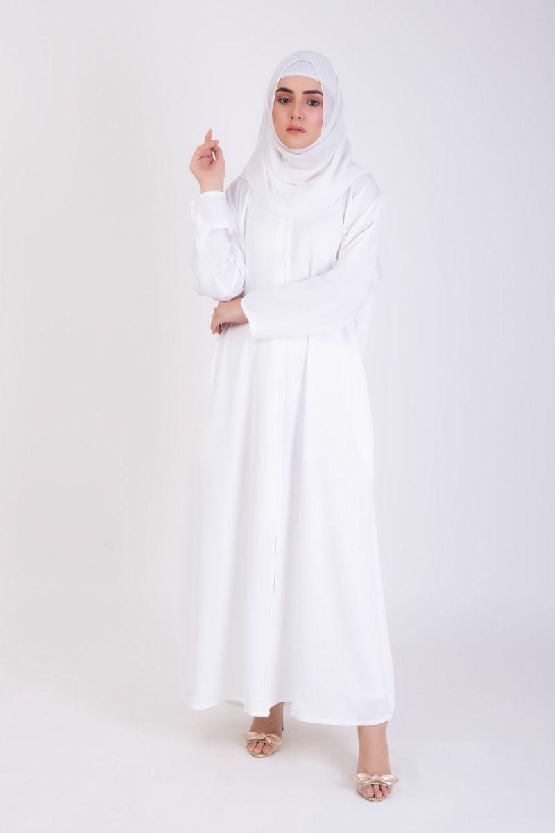 Abaya.pk - White Basic Front-Open Abaya & Hijab - Nada Fabric