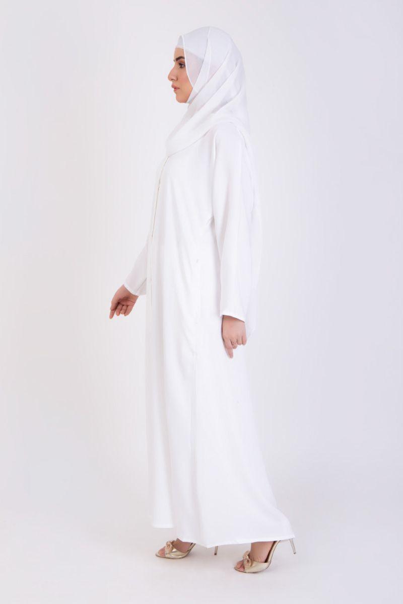 Abaya.pk - White Basic Front-Open Abaya & Hijab - Nada Fabric