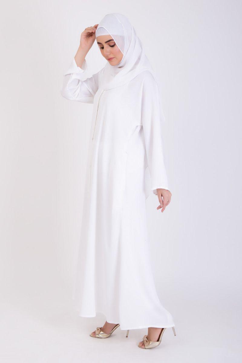 Abaya.pk - White Basic Front-Open Abaya & Hijab - Nada Fabric