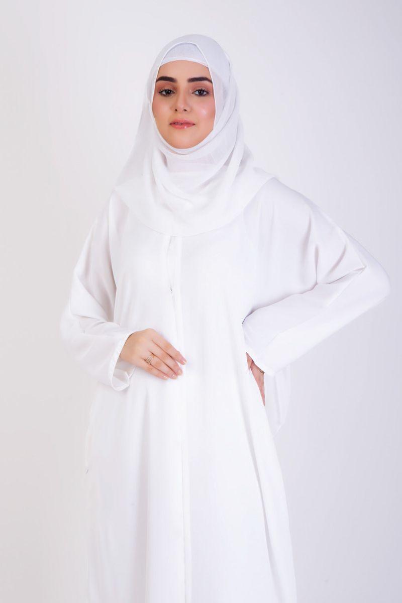 Abaya.pk - White Basic Front-Open Abaya & Hijab - Nada Fabric