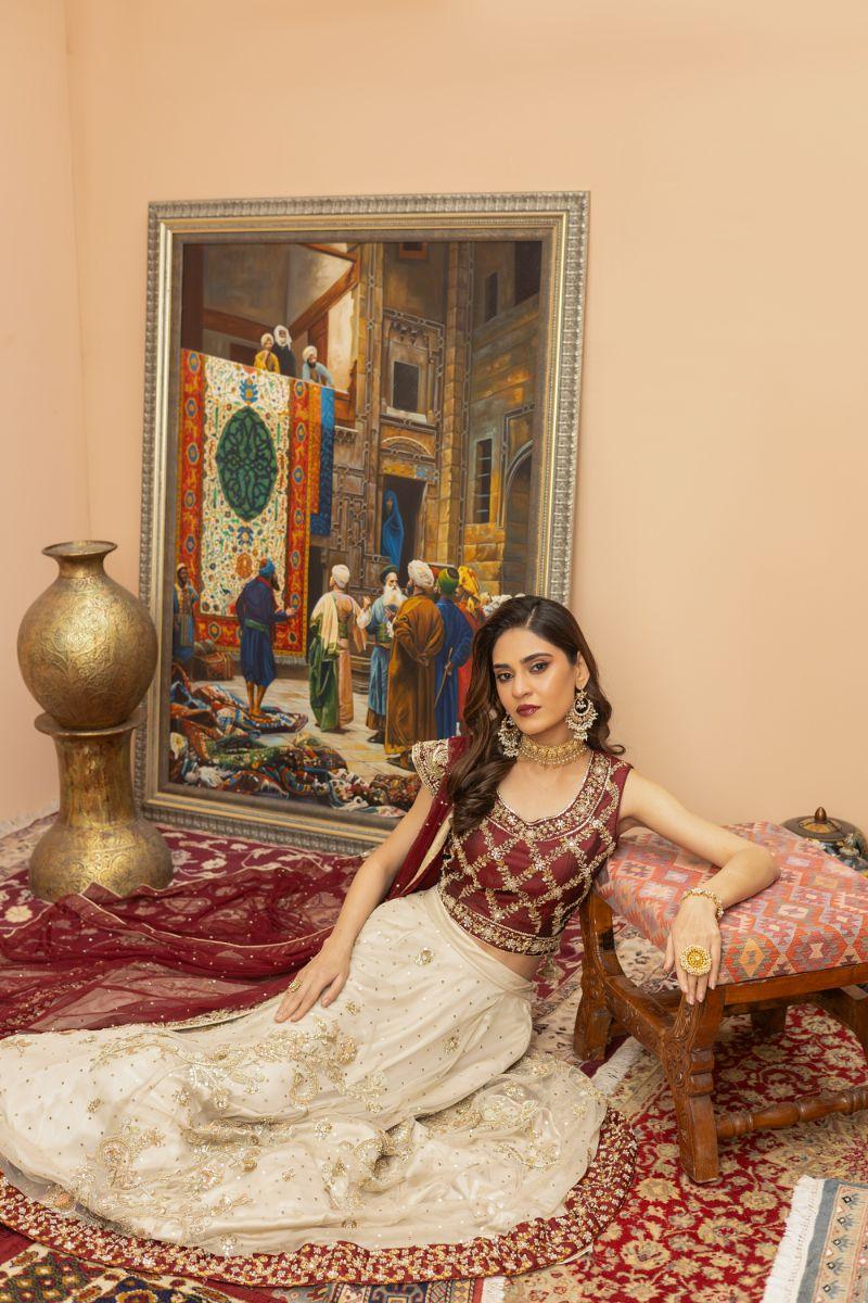 Khayal by Shaista Hasan - Gilded Crimson - Maroon - Silk & Net Dupatta - 3 Piece